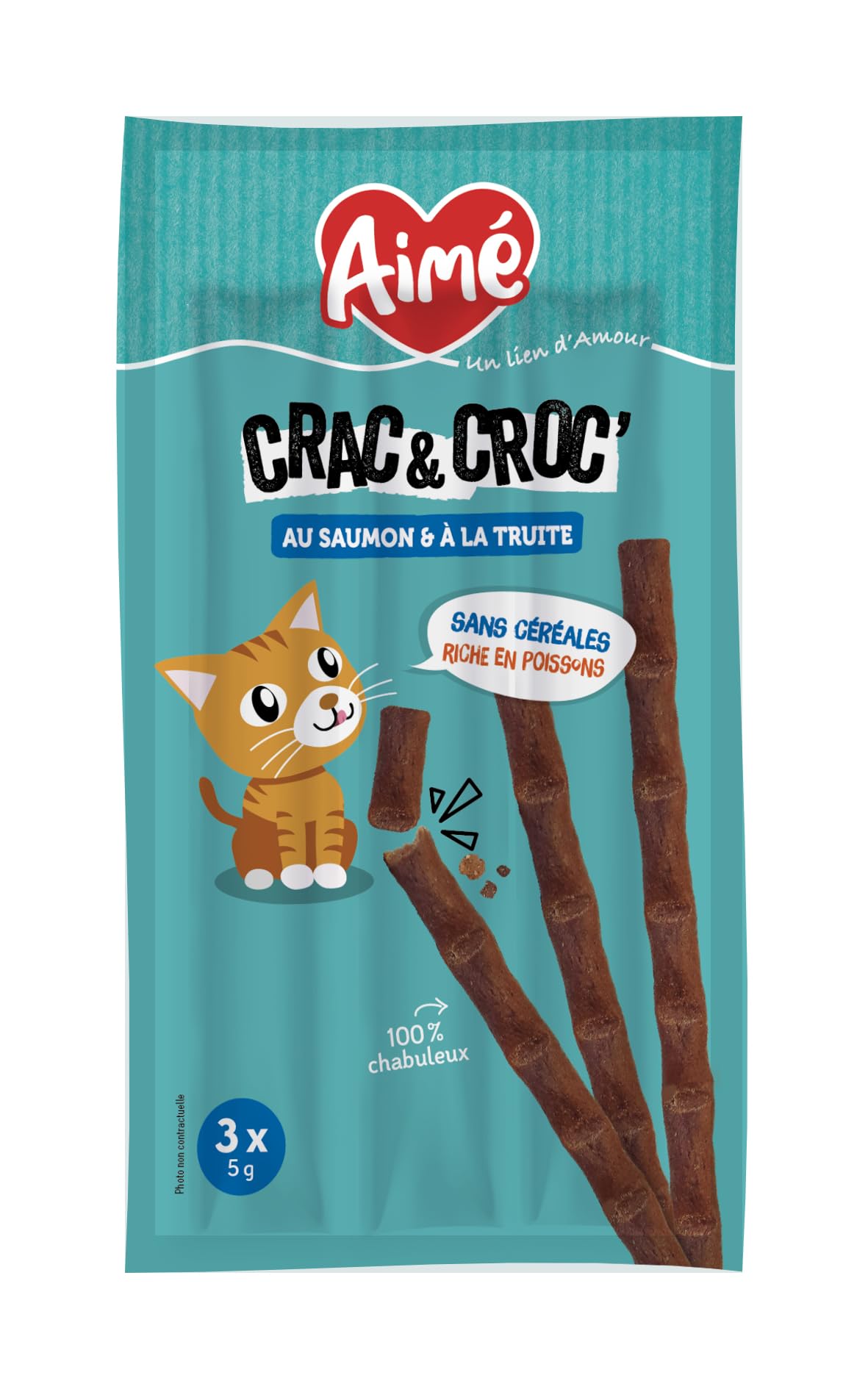 Aimé Crac et Croc - Friandises pour Chats Saveur Saumon et Truite en Bâtonnets