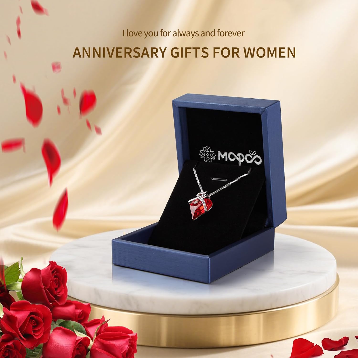 Jewelry for Women, Birthstone Necklace for Women Infinity Pendant Necklace Heart, Rhodium Plating in the Style of 18K White Gold, birthday gifts for women infinity necklace - Image 5