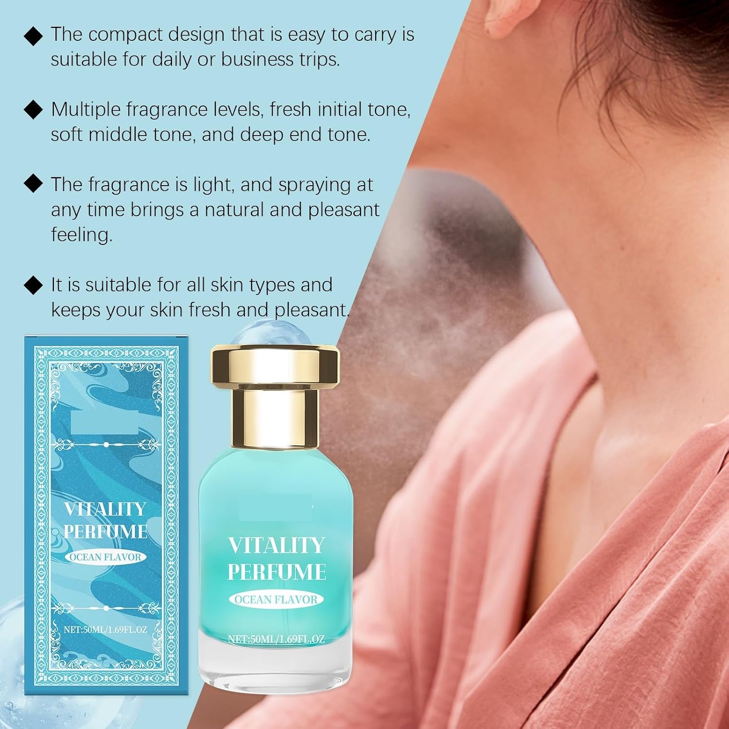 Marine Vitality Perfume - Long-Lasting, Rich Fruity Scent, Fresh & Energizing, Sea Salt & Coconut Blend(3pcs)