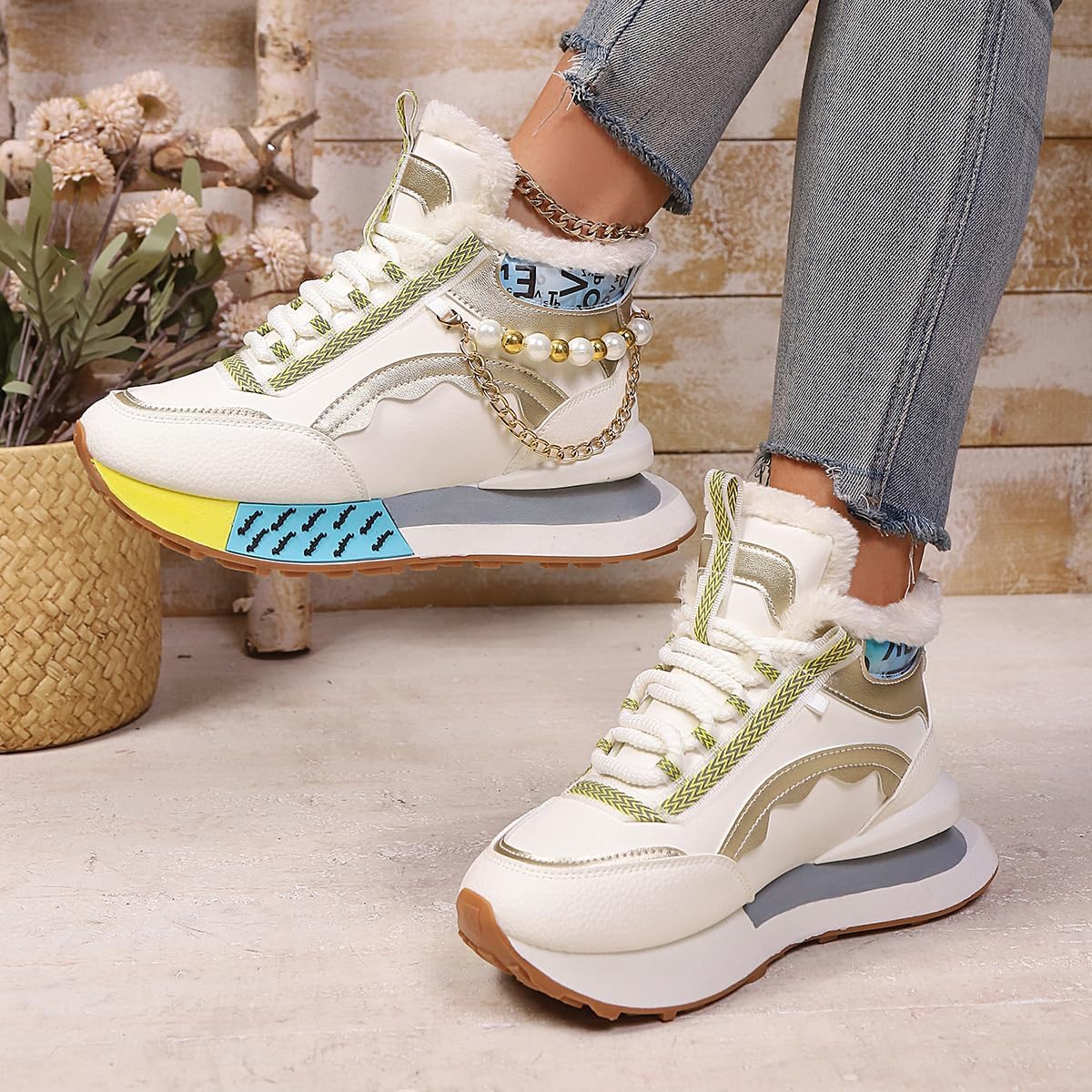 Women's Platform Colorful Fashion Sneakers Retro Colorblock Stylish Cute Chunky Walking Shoes