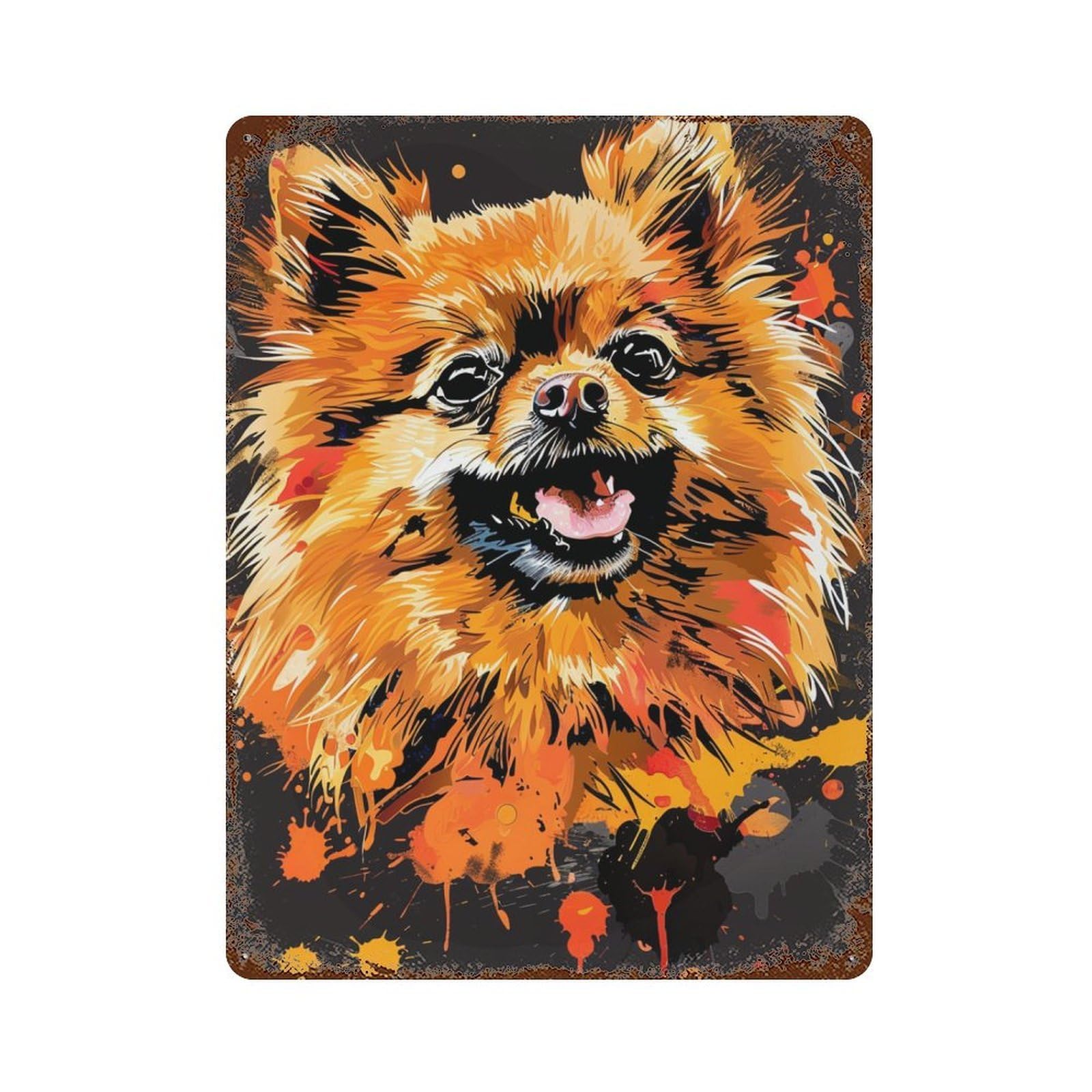 Fluffy Pomeranian Art Print Rustic Tin Plaque 15.7"x11.8", Novelty Wall Decor for Garage, Pub Or Kitchen