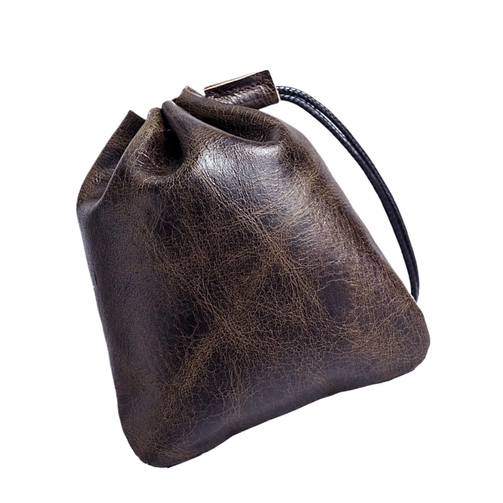 AYWTIUN Leather Drawstring Pouch Medieval Leather Drawstring Pouch – Cowhide Dice Bag & Coin, Small for Board Games, Jewelry, Earphones