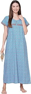 Evolove Women's Cotton Long Maxi Night Gown Nighty Dress with Pocket & Stylish Button, Super Soft Comfortable (LNG-Button) Price In India