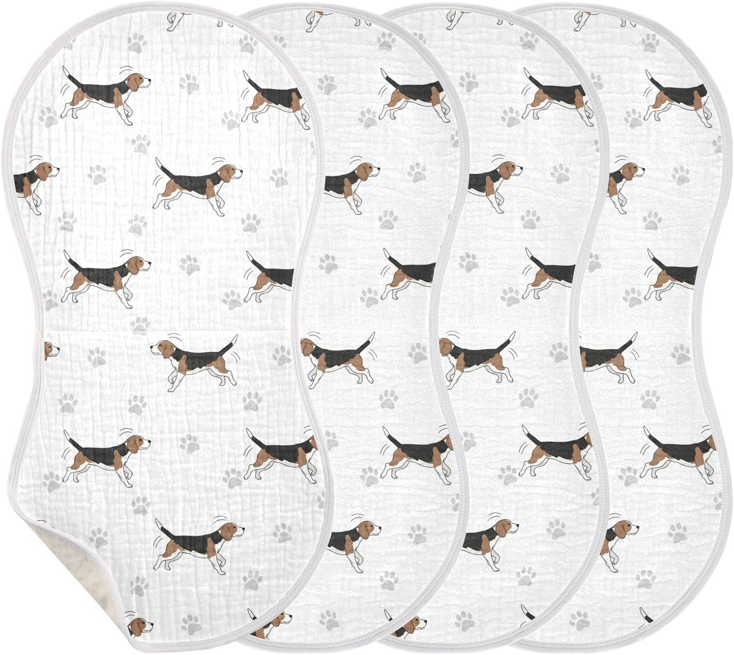 4 Pack Muslin Burp Cloths Beagle Paw Print White Cotton Baby Burp Cloths Extra Absorbent and Soft Thick Burping Cloth for Baby Boys Girls 22x11 Inch