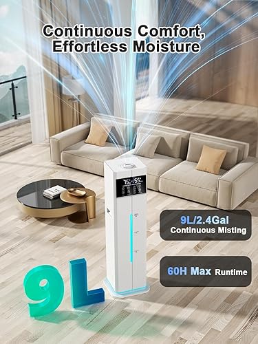 Miniatura 3 de Humidificador inteligente de niebla fría de 9L2.4 galones, humidificador silencioso de llenado superior, cubre 550 pies cuadrados, aplicación y