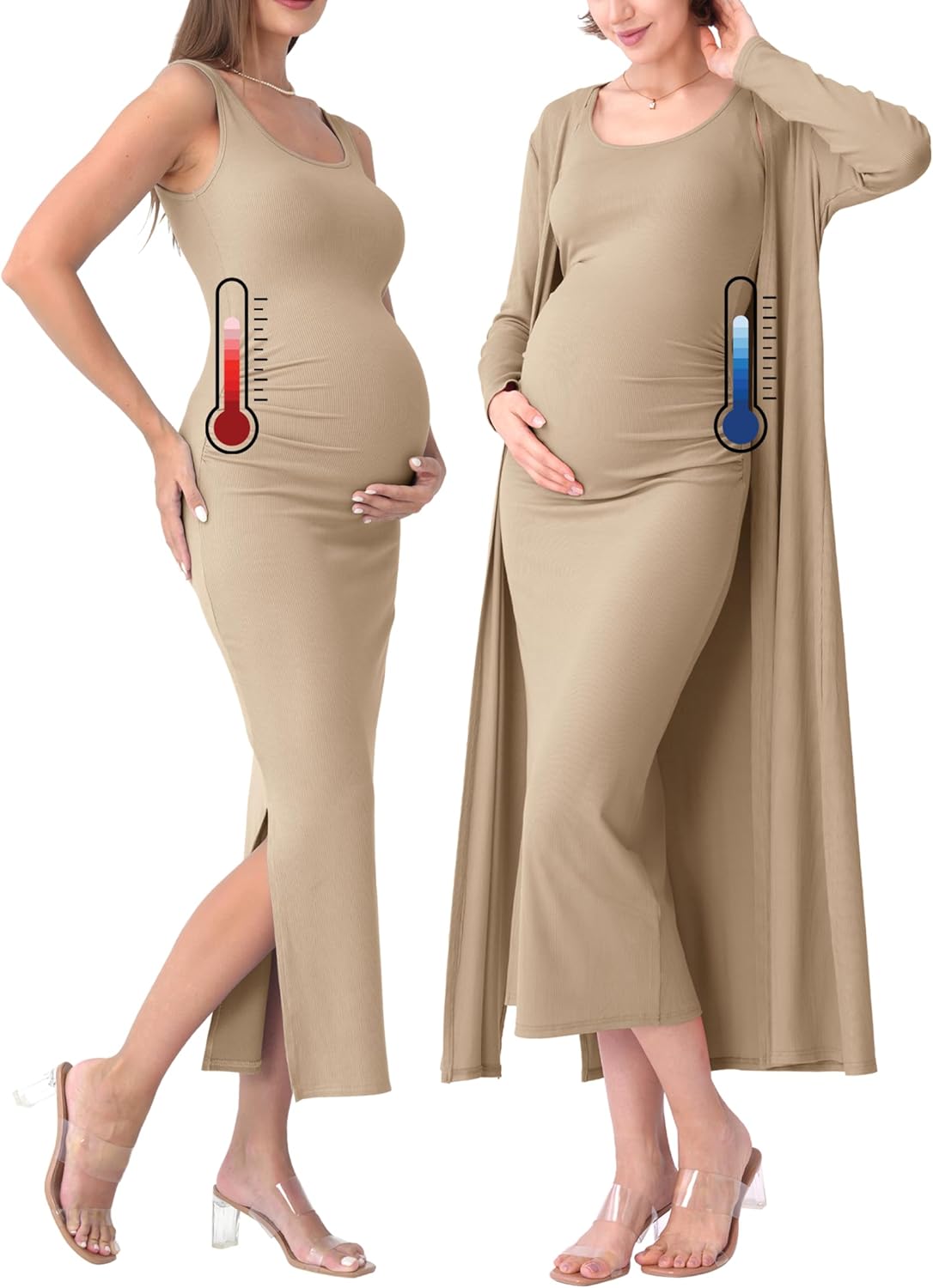 Rnxrbb 2 PCS Spring Summer Maternity Dress Cardigan Set Bodycon Maxi Formal Dresses Boho Baby Shower for Women