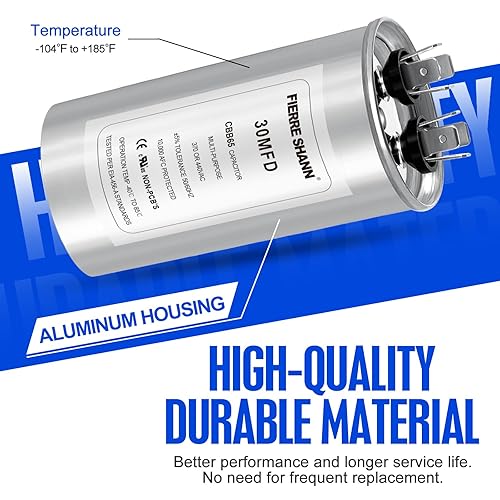 Miniatura 55 de Condensador de 50 uF/MFD para CA, 370 o 440 VCA CBB65 Condensadores redondos de doble carrera para funcionamiento del motor de CA, arranque