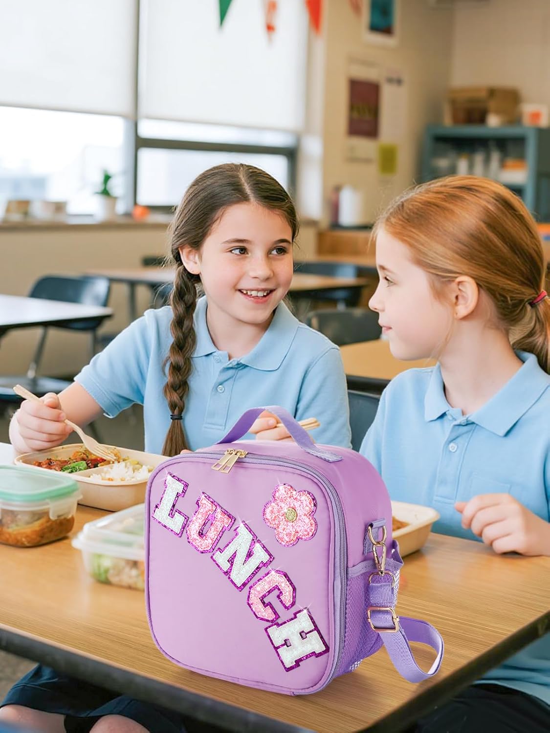 Alphatool Insulated Kids Lunch Bag with Adjustable Strap - Reusable Easy to Clean Lunch Bag for Girls, Hold Kids Lunch Box Snacks Water Bottles for School, Purple - Image 3