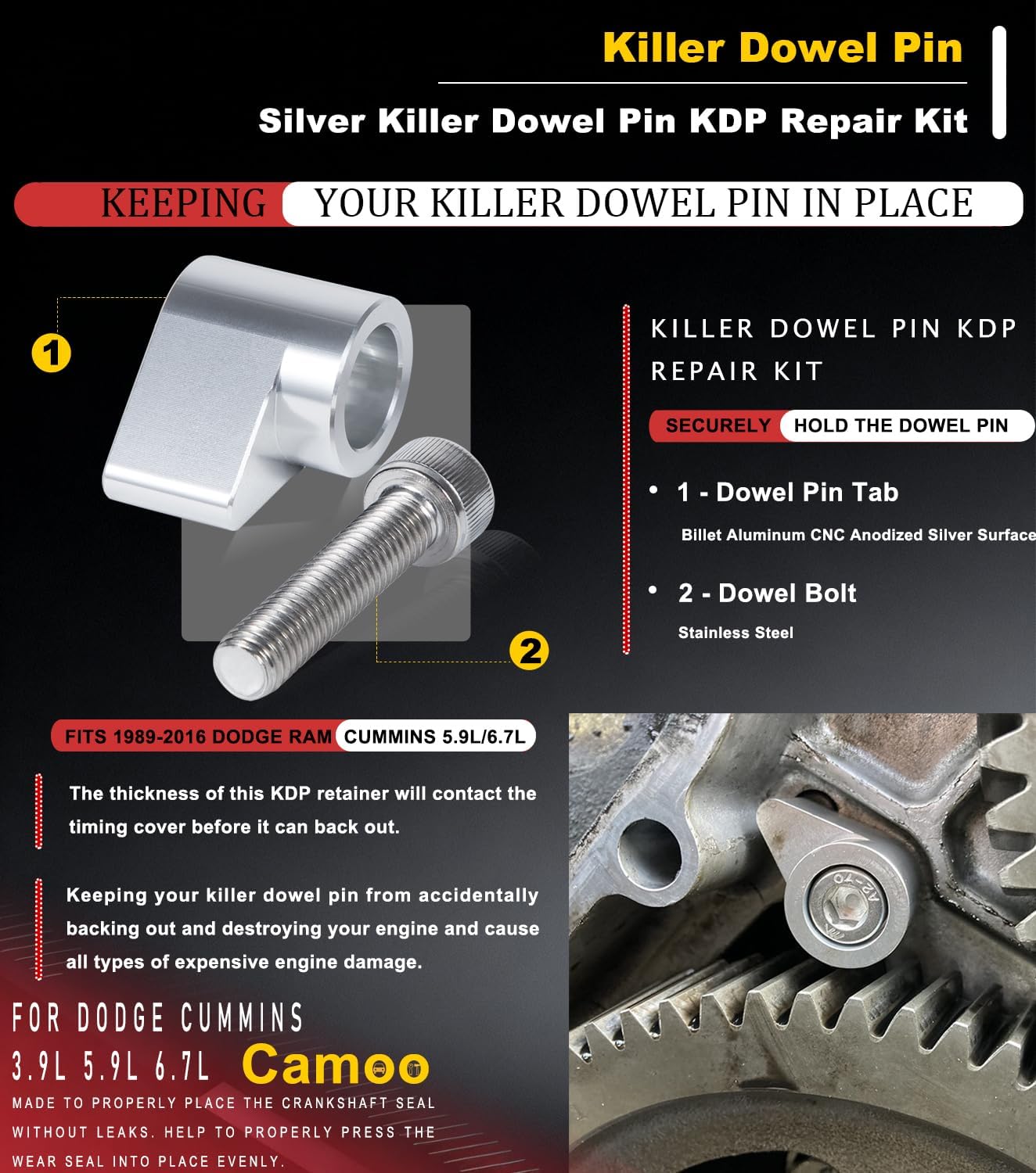 1338 Front Cover Crankshaft Seal Installer, 5046 Wear Sleeve Installer, 3802820 Oil Seal & Wear Sleeve Kit & Killer Dowel Pin KDP Repair Kit For Dodge Cummins 3.9L 5.9L 6.7L