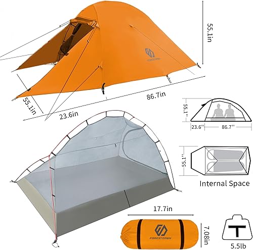 Miniatura 3 de 2 Person Camping Tent with 3 Aluminum Alloy Poles, 4 or 3 Season Waterproof Tent, Double Layer,Easy Setup, 2 Doors for Outdoor