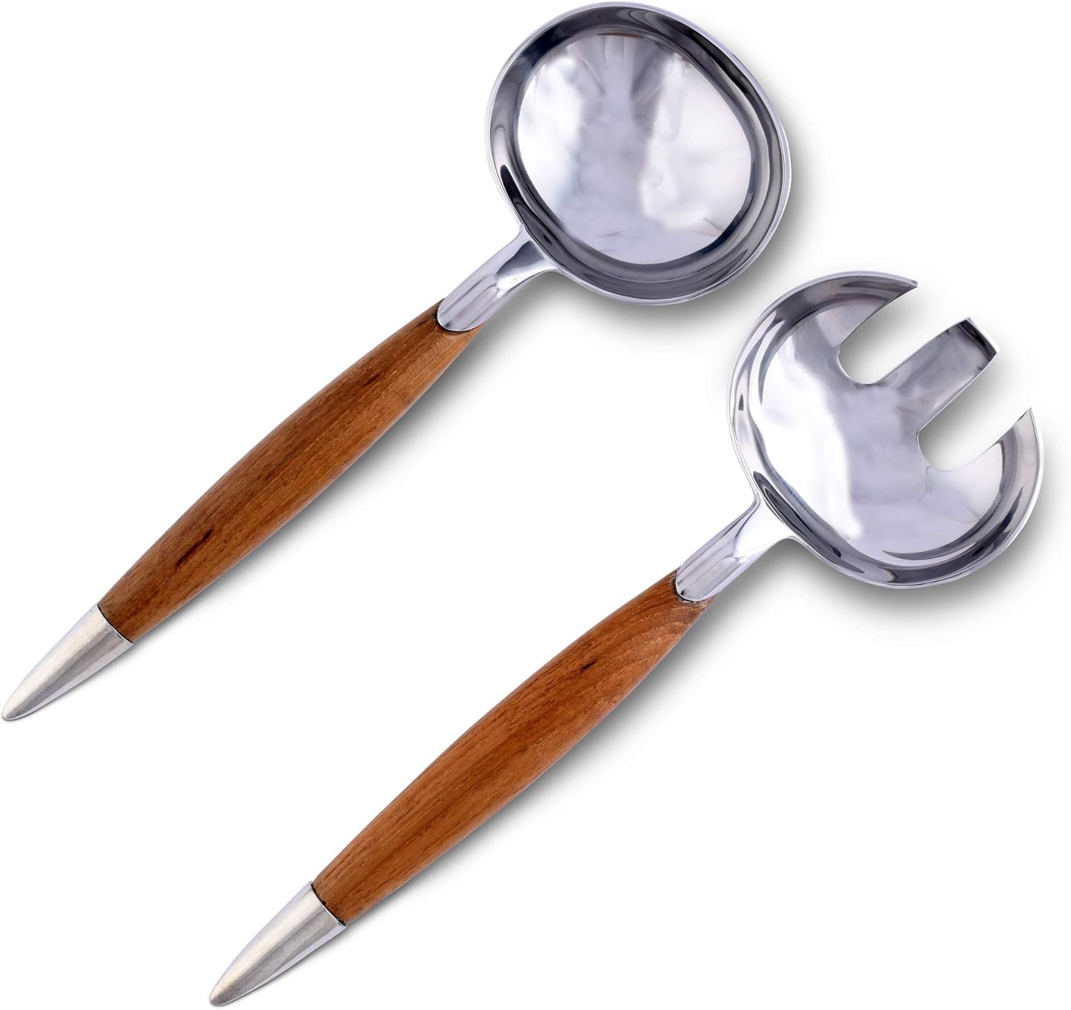 Vagabond House Tribeca Collection Pewter and Teak Salad Server Set Long Mid Century Modern 11 inch Long