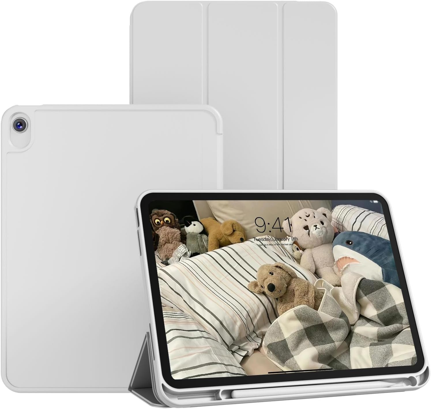 KenKe Case for New iPad A16 11th Generation 2025/10th Generation 2022, iPad 11 inch/10.9 inch Case with Pencil Holder, Smart Trifold Stand, Slim Soft TPU Back Shell Cover, Auto Wake/Sleep, Gray