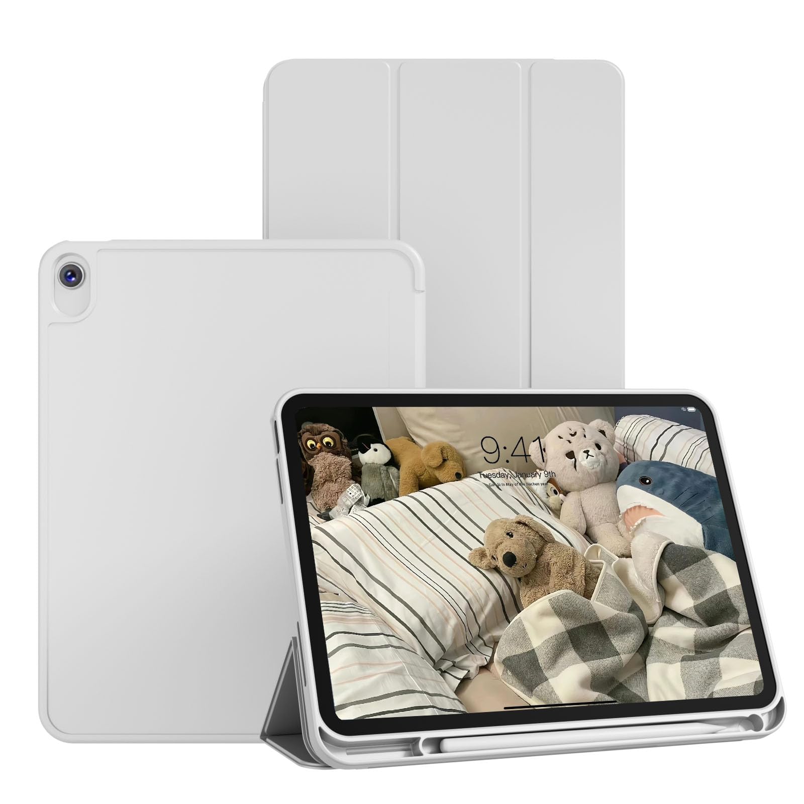 KenKe Case for iPad 10th/11th(A16) Generation 2025/2022, with Pencil Holder, Smart Trifold Stand Case, Slim Soft TPU Back Shell Cover for iPad 10.9/11 inch, Auto Wake/Sleep, Gray