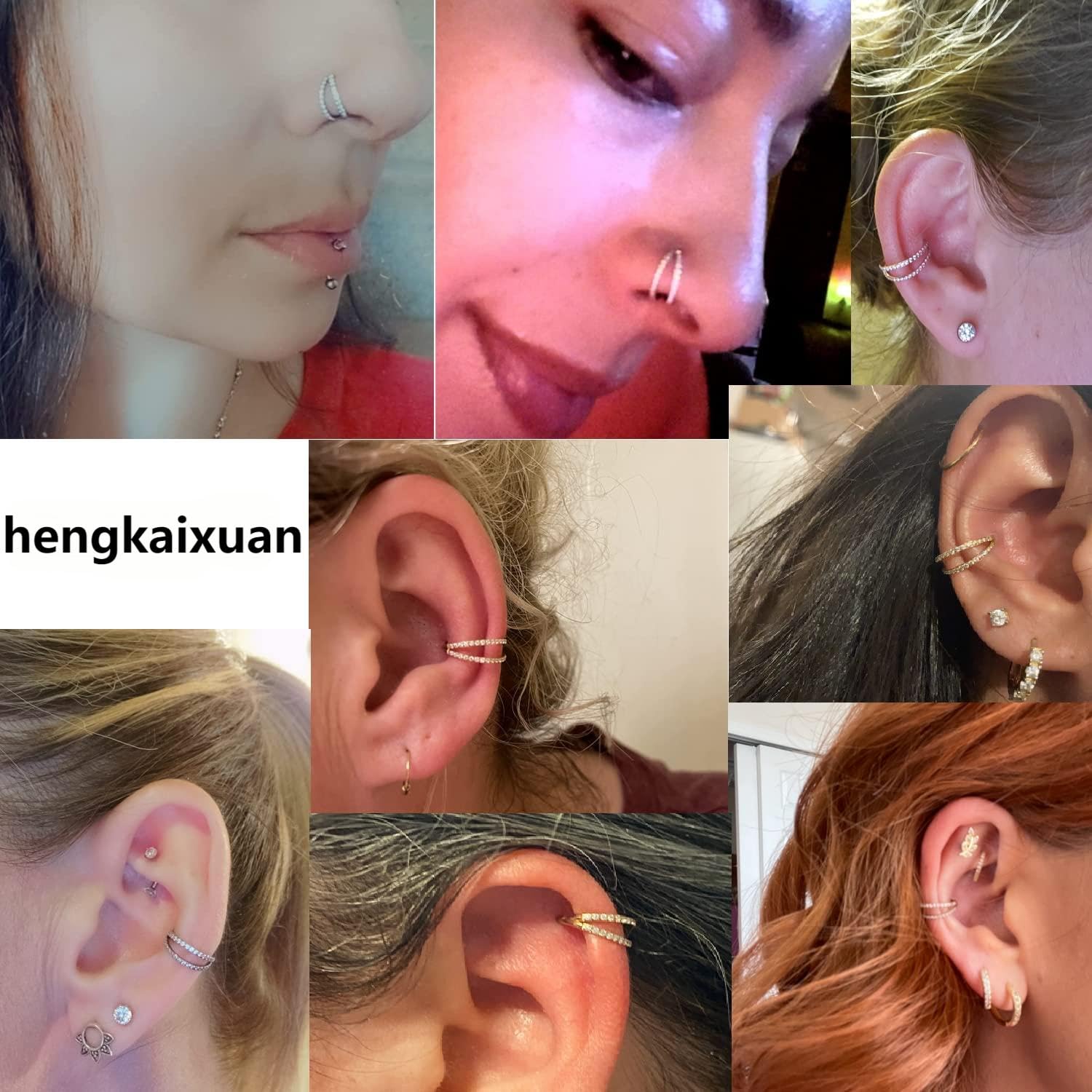hengkaixuan G23 - Double anneau de nez en titane - 20 g / 18 g / 16 g - Helix Daith Rook Tragus Cartilage Conch - Créoles pour homme et femme - 6 mm à 12 mm