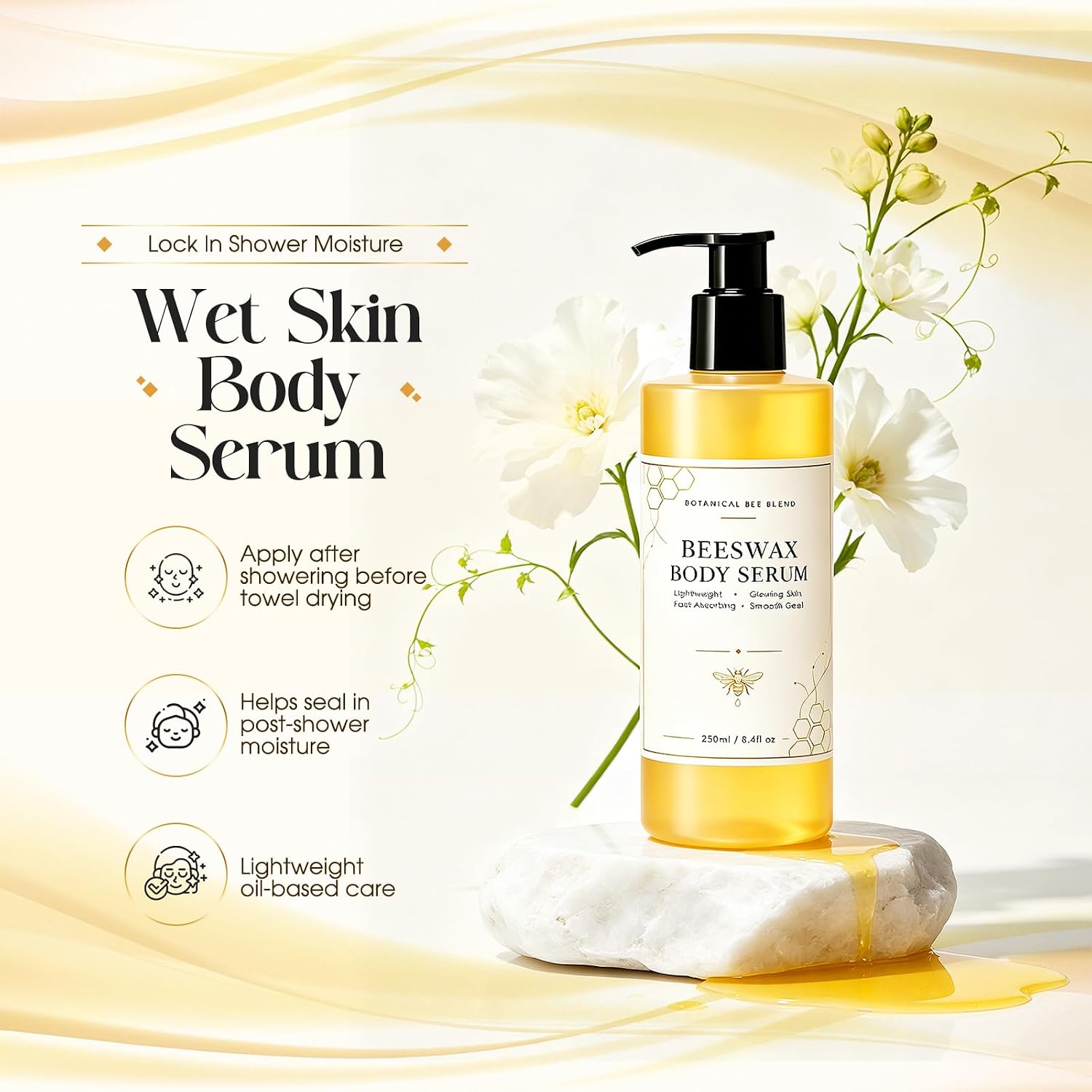 Natural Beeswax Body Serum, Fast-Absorbing Organic Moisturizer for Hydrated, Soft & Glowing Skin, Suitable for All Skin Types (1 Pack)
