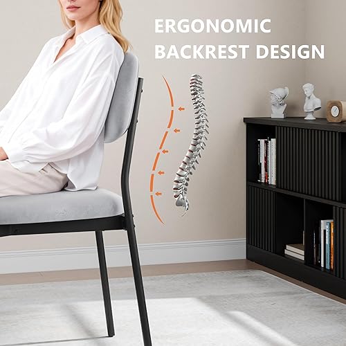 Miniatura 5 de Juego de 4 sillas de comedor tapizadas, sillas de comedor modernas y apilables, sillas de cocina con respaldo de terciopelo suave y patas de metal