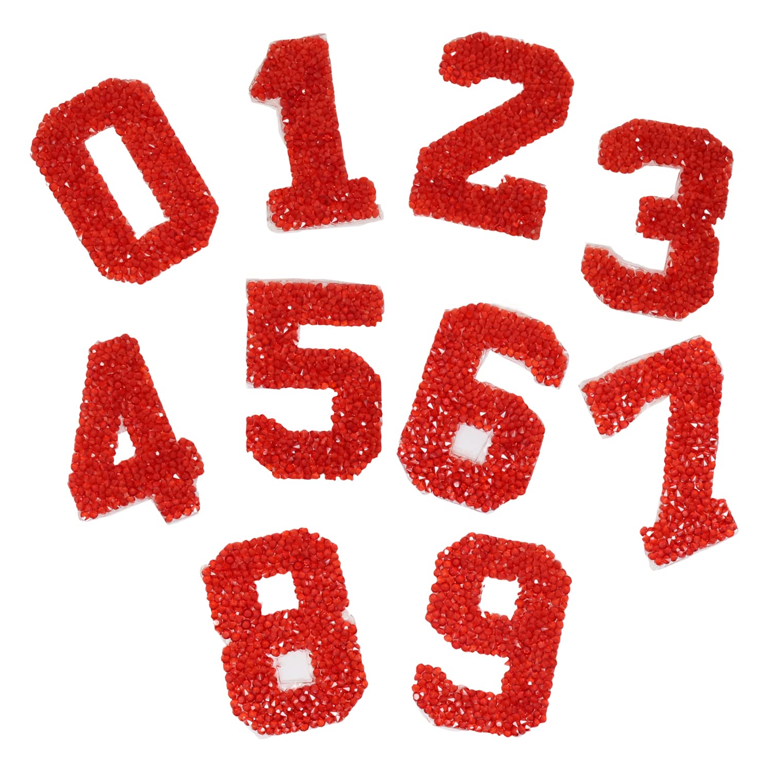 Honbay 10PCS Number 0-9 Rhinestone Patches Appliques Clothing Repair Decoration Patches for DIY Accessory (Red)