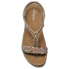 Littleplum Women Sandals Arch Support Handmade Bohemian Braided Flat Sandals Comfort Walking Beach Ankle Elastic Summer Shoes