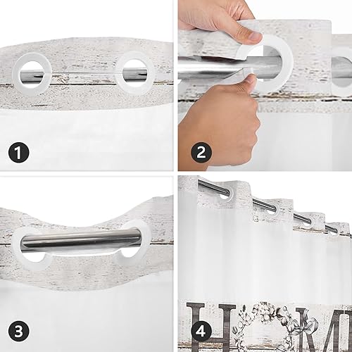 Miniatura 10 de Cortina de ducha rústica sin gancho con forro a presión, decoración rústica de baño de flores de algodón con tela impermeable, cortinas de ducha