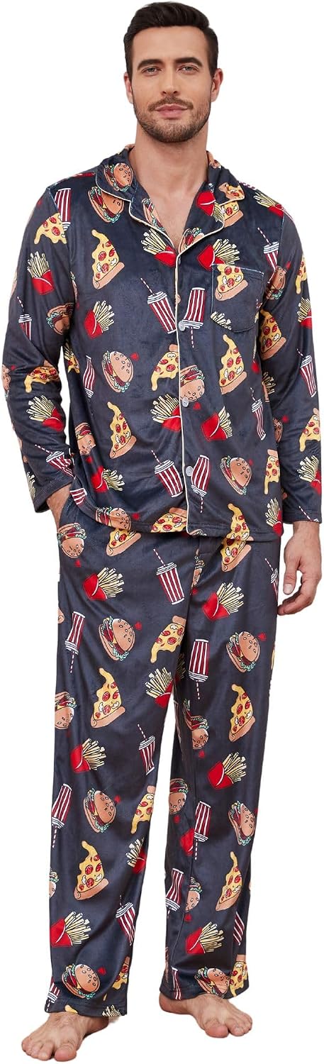 Vulcanodon Mens Flannel Pajama Set Soft Warm Funny Long Sleeve Sleepwear