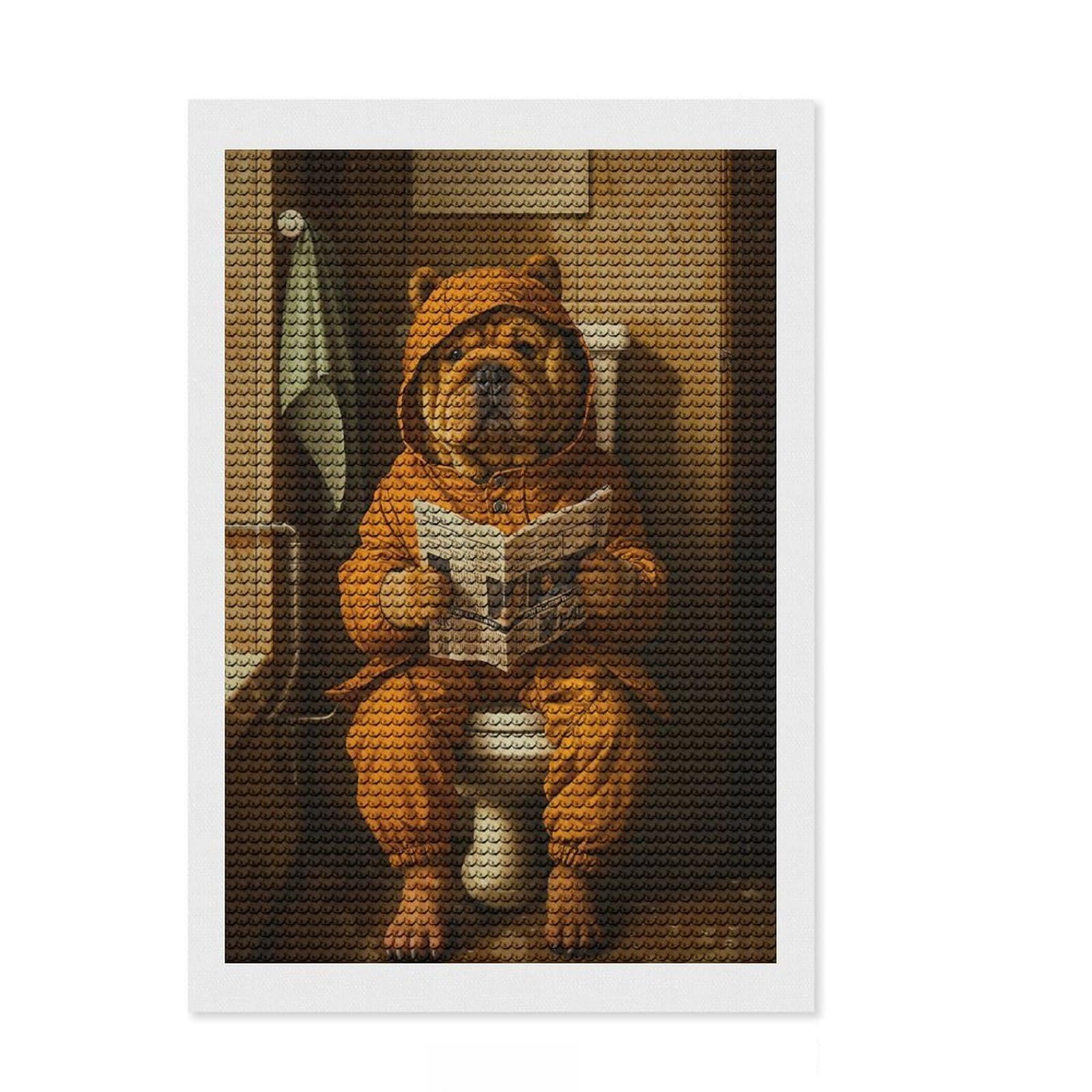 Junmoney Dog Goes to The Toilet Diamond Painting Set 8"x12", Stress Relief Craft, Finish and Display, Boho Decor, for Women, Sparkling Round Gems