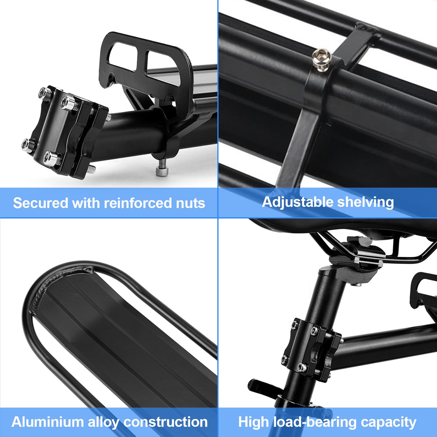 Portapacchi Per Mountain Bike, Portapacchi Posteriore Per Bici, Portapacchi Per Biciclette In Lega Di Alluminio Per Biciclette da 24 a 29" Con una CapacitàMassima Di 10 Kg