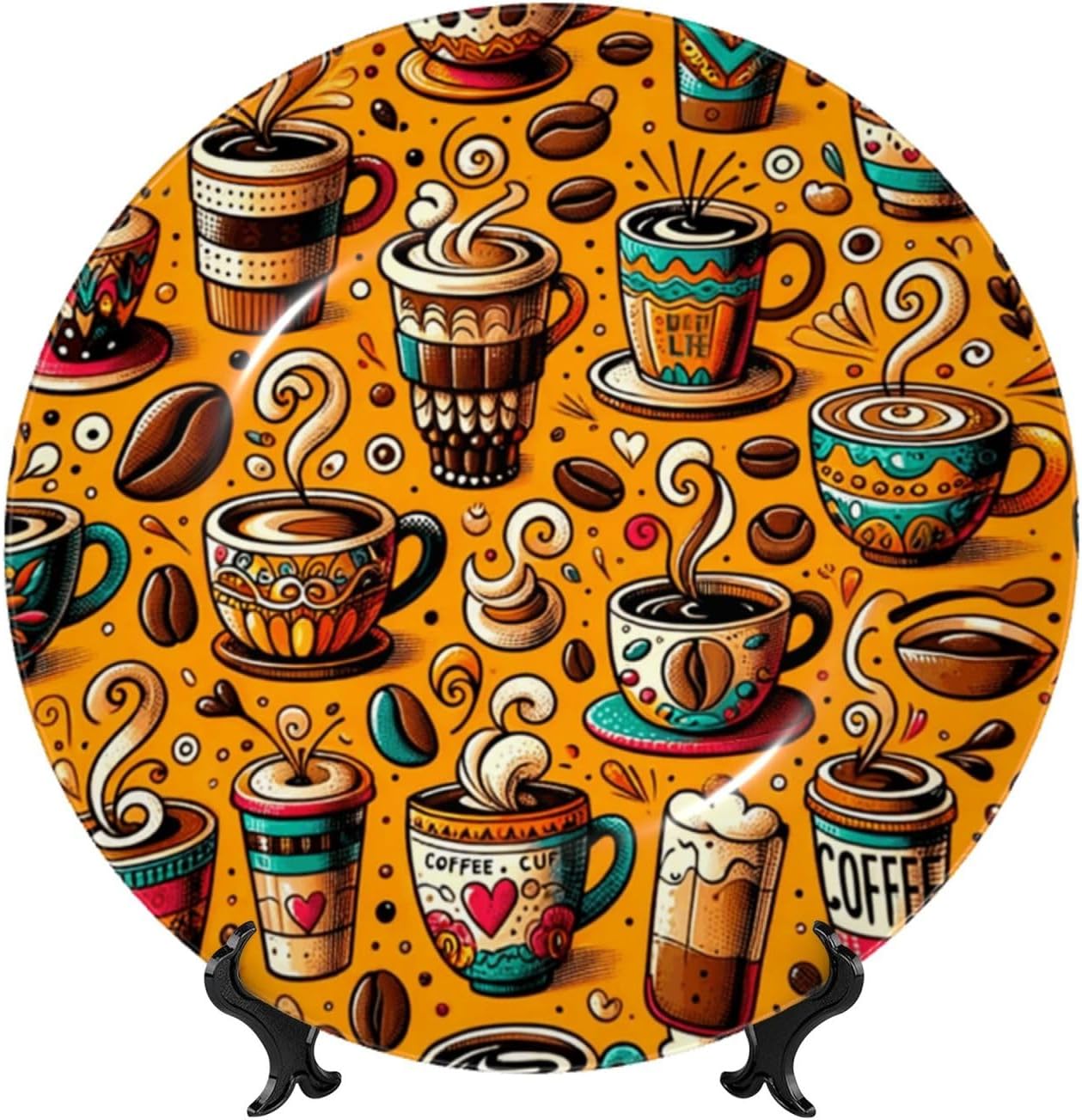 Coffee-Latte-Nice-Time 10 Inch Decorative Plate With Stand, Elegant Display Wall Plate For Home Decor