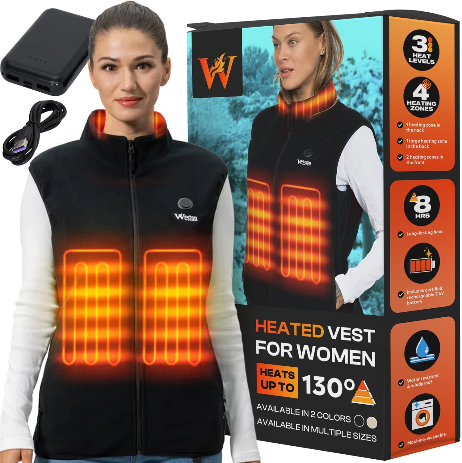 Weston Women’s Heated Fleece Vest, 4 Heating Zones, 7.4V, 4800 mAH Rechargeable Battery, Machine-Washable Women’s Fleece Vest - Image 2