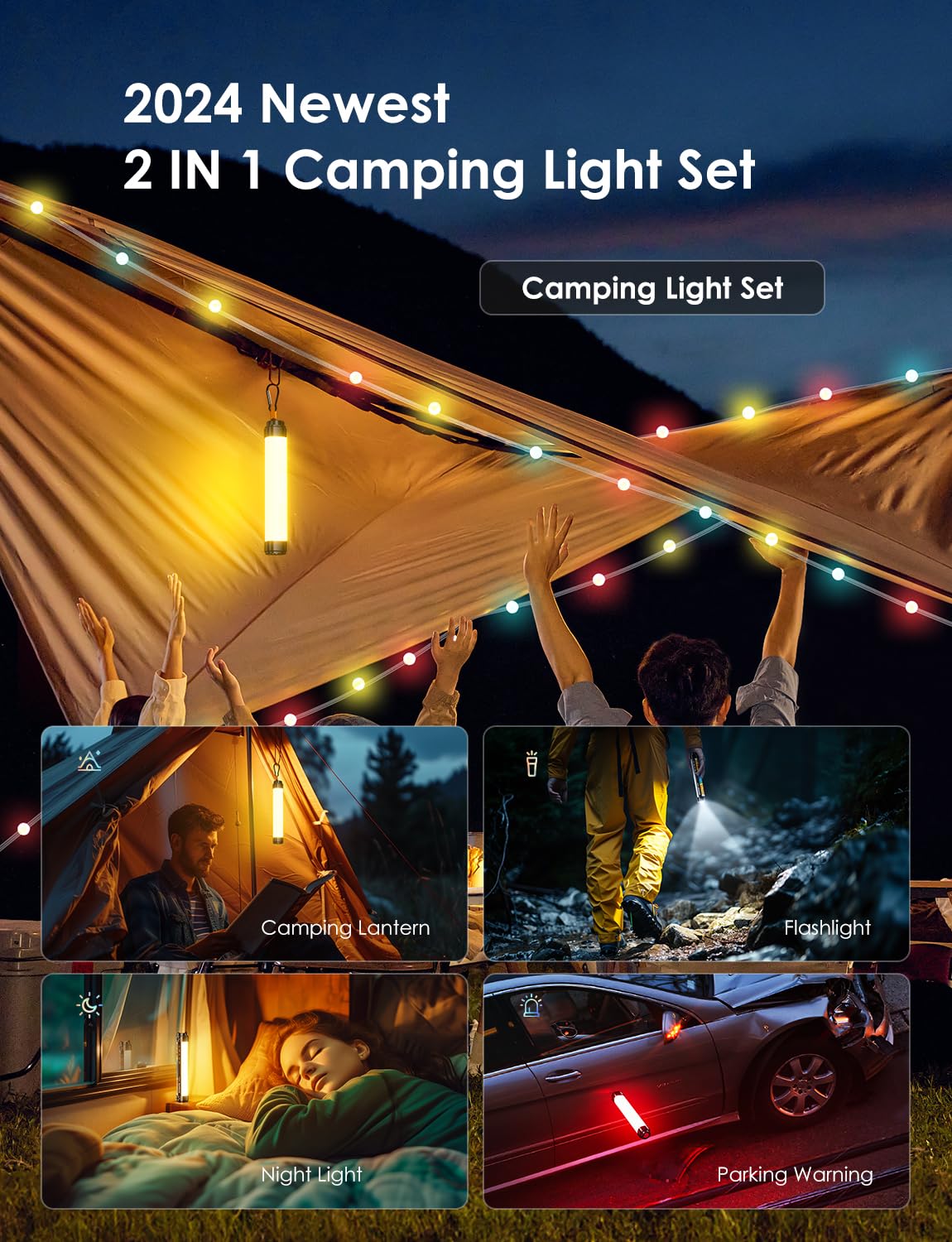 OUTPEAK Portable 10050mAh Camping Lanterns and 33ft RGB