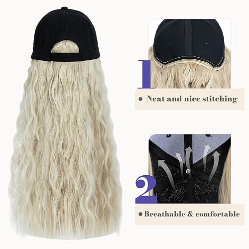 Miniatura 5 de Hairro Gorro de béisbol con cabello adjunto para mujeres, peluca sintética ajustable, afro, rizado, peluca para pacientes con cáncer, sombrero de