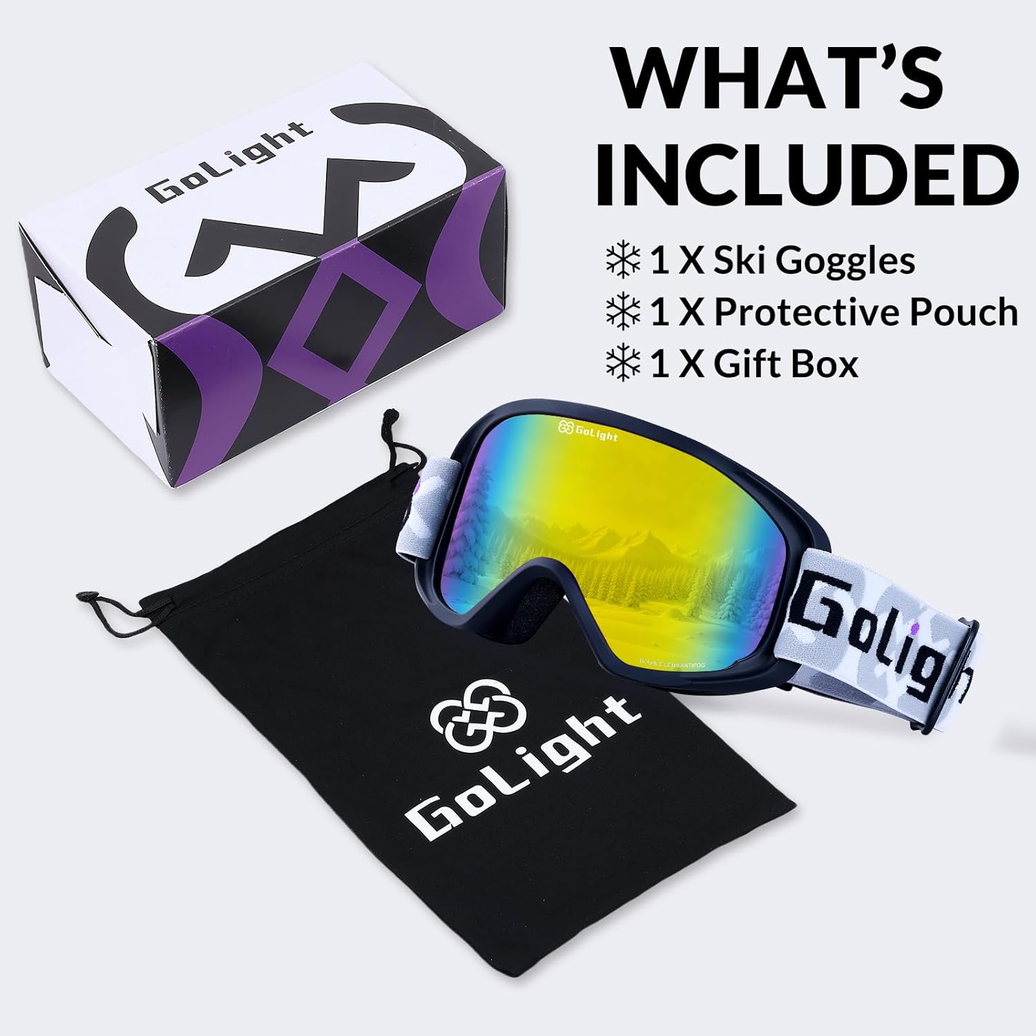 GoLight Youth, Teen & Small-Face Adult Ski Goggles – Safe Fit for Small Faces, Anti-Fog Lens & UV400 Full Protection