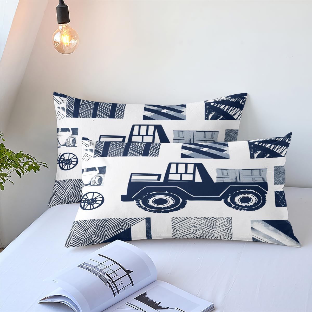 Microfiber Queen Size Comforter Bedding Set Blue Truck Texture Comforter Set Comforter Sets Kids Adult Bedroom Quilt Set with Pillowcases