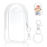 Clear Figure Display Bag with Keychain for Doll, Positive Doll Storage Bag, Pouch Keychain Charms for Collectibles (with Zipper- Waterproof) Building Block Storage Bag,7.4 * 4.2 inch