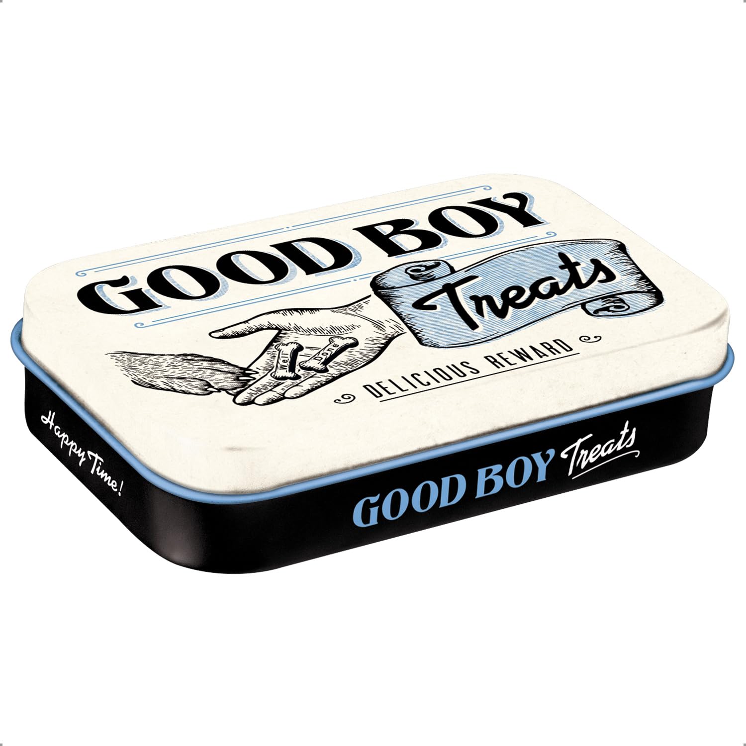 Nostalgic-Art Good Boy Treats puszka na smakołyki w stylu retro, pomysł na prezent dla właścicieli psów, pudełko na przysmaki dla psów, styl vintage, 6 x 9,5 x 2 cm