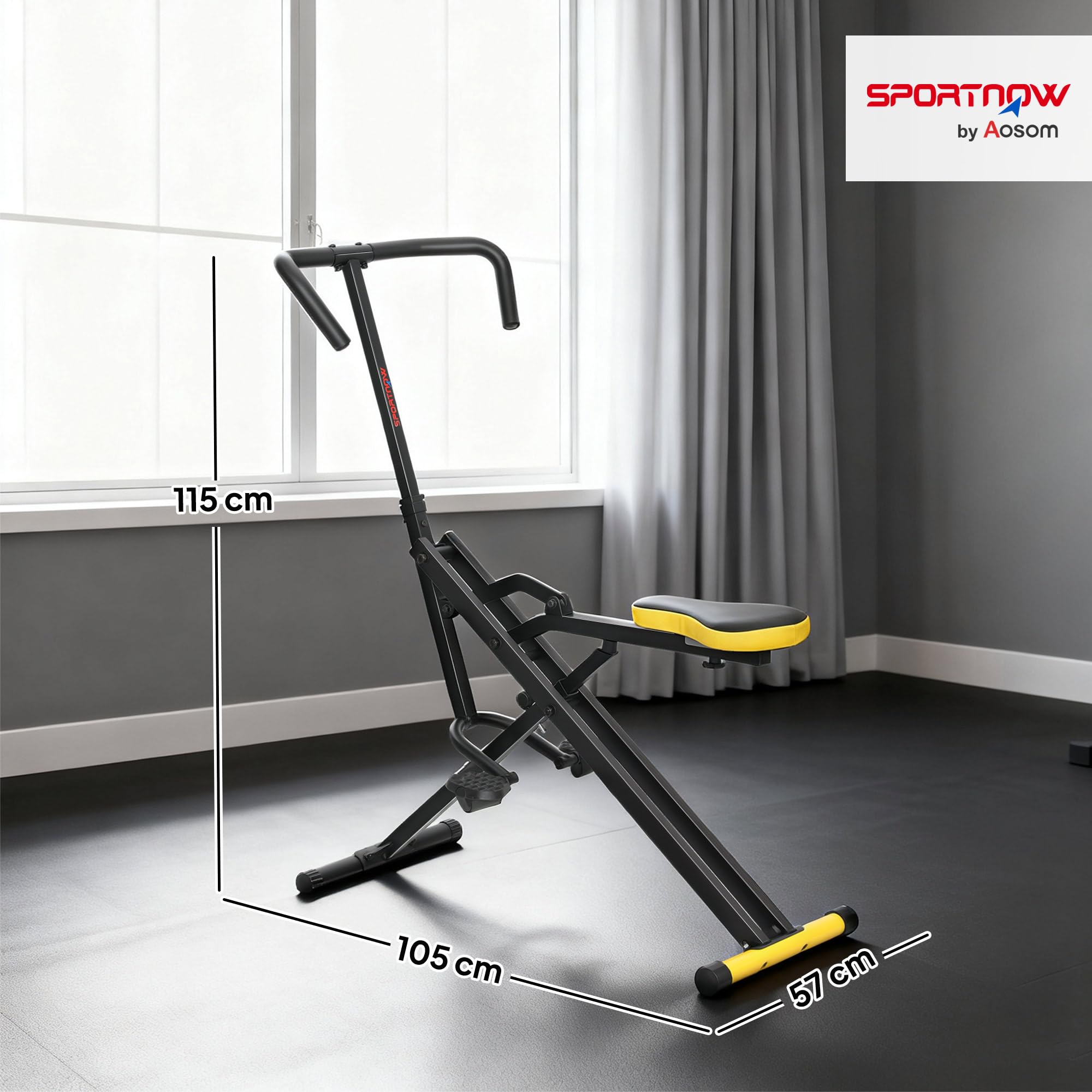 SPORTNOW Macchina Total Crunch Pieghevole con Seduta Regolabile, Macchina Total Power Body Crunch, Allenamento Fitness per Addominali, Corpo, Gambe, Braccia, Glutei, per Casa e Palestra, Giallo