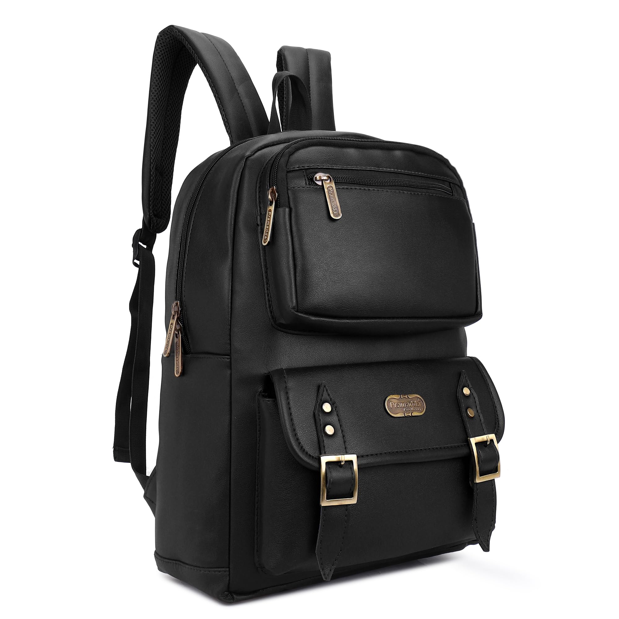 Pramadda Pure Luxury Milan Casual Vegan Leather 15.6 inch Laptop Backpack for Men and Women | Stylish School College Office Travel Bagpacks | Trendy Office Laptop Bag For Men. (Classic Black) (B0C6NNPZTC) Amazon Price History, Amazon Price Tracker