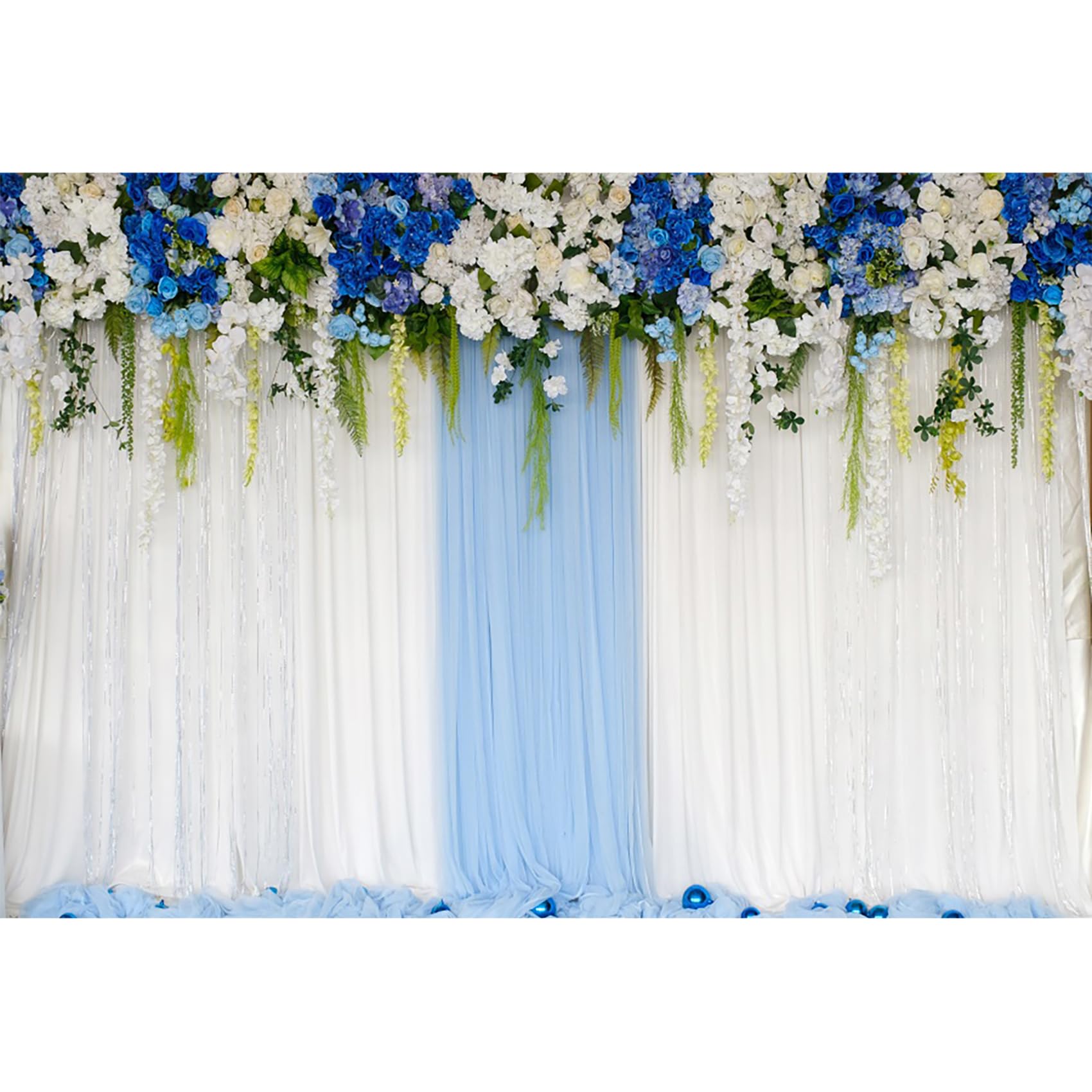 3x2m Hochzeit Hintergrund Party Hintergrund Blaue Blumen Vorhang Empfang Zeremonie Fotografie Hintergrund Kuchen Dessert Tisch Banner Portrait Studio Requisiten, Vinyl