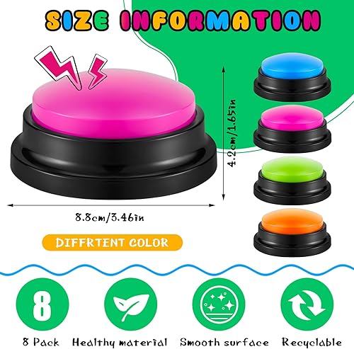 Miniatura 2 de Honoson 8 piezas de botón de respuesta grabable para juegos de preguntas y espectáculos, botones de grabación, regalos para el equipo de aula de