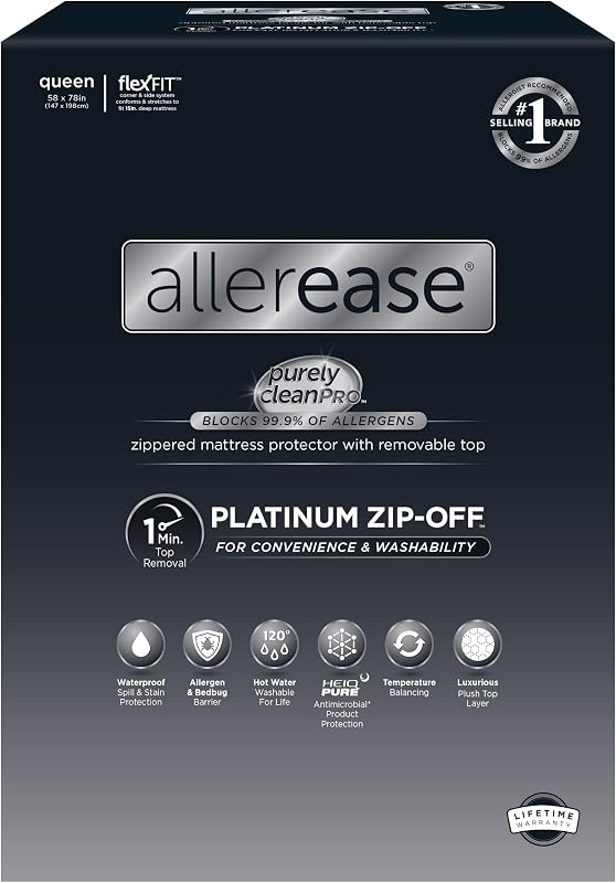 AllerEase Platinum Zip-Off Top Waterproof Mattress Protector Queen