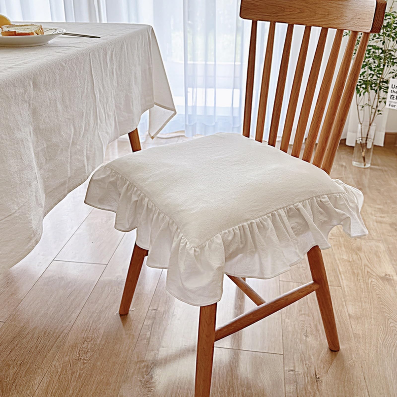 YOCOVER Ruffled Chair Pads for Dining Chairs, Vintage Chair Cushion with Ties Kitchen Farmhouse Seat Cushion Removeable Cotton Cover (Cover only(White