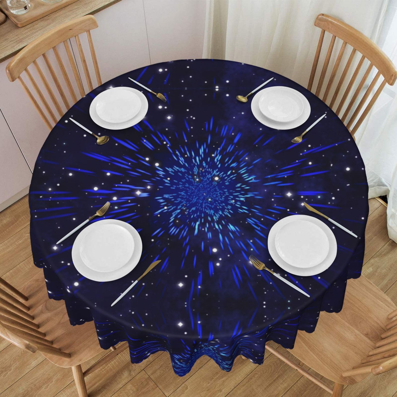 Nappe imperméable facile à nettoyer ronde 152 cm à motif fleurs et étoiles résistante
