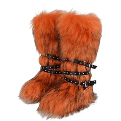 Womens Faux Fur Boots Warm Plush Lining Round Toe Knee High Platform Boots Y2K Fluffy Fuzzy Snow Boot