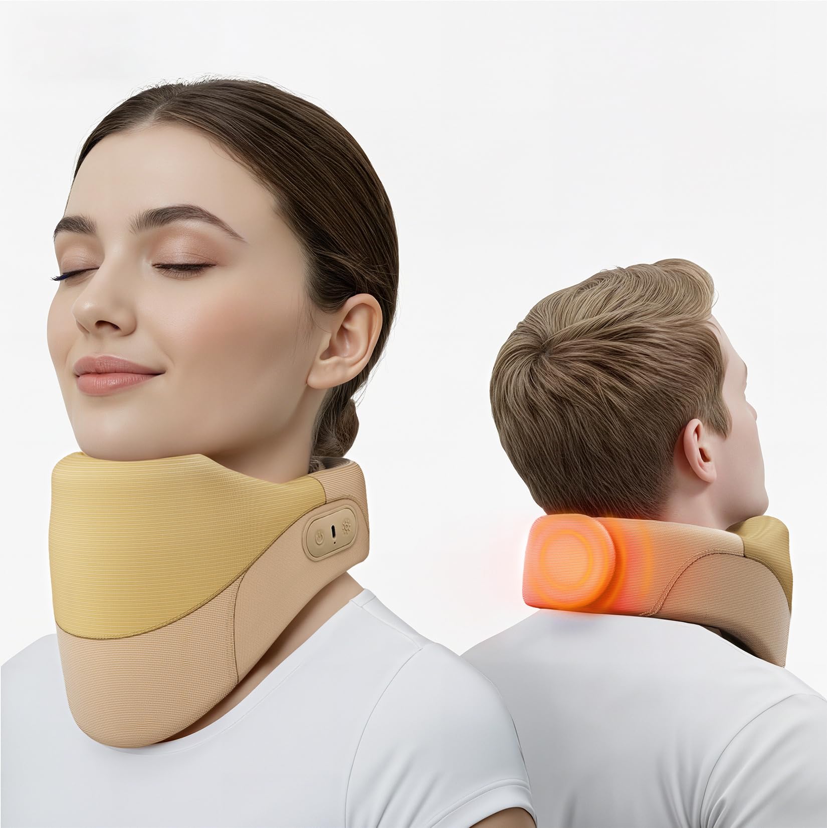 Photo 1 of Yunari Cordless Neck Brace for Cervical Spine Posture Correction and Support, Patented Traction Device with Intelligent Adjust and Hot Compress, Neck Brace for Men and Women,(Beige, Medium)