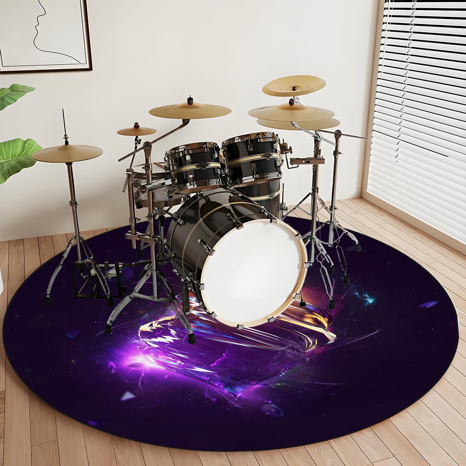 Schlagzeugteppich Elektrisches Schlagzeug Teppich Drum Teppich Professionelles Schallschutz Trommelmatte Rund Music Carpet Innen und Außen Trommelteppich für Studio Wohnung 130 cm