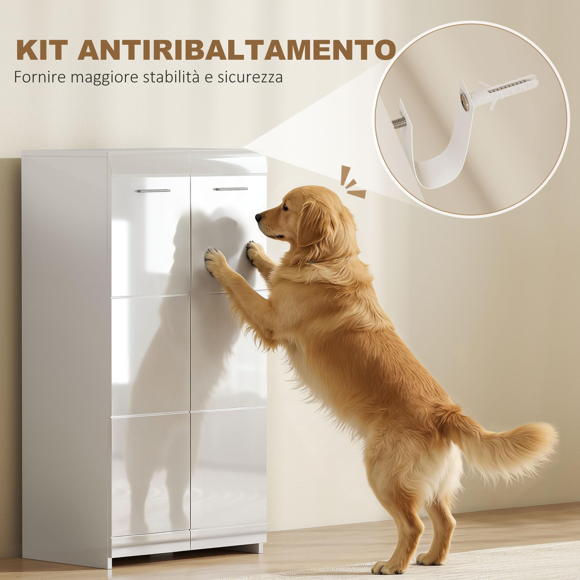 HOMCOM Scarpiera Ingresso con 5 Ripiani, Scarpiera Armadio Moderno a 2 Ante con Ripiani Regolabili Rimovibili, Porta Scarpe Salvaspazio per 10 Paia per Corridoio, 55x36x108 cm, Bianco Lucido