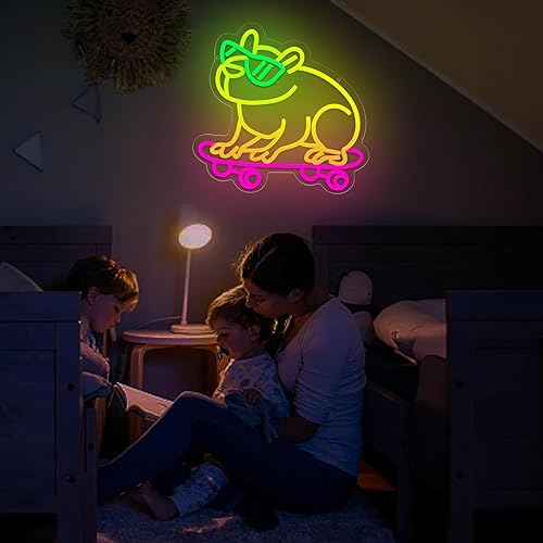 Miniatura 5 de Letrero de Neón de Capibara para Decoración de Pared Decoraciones de Fiesta de Cumpleaños de Capibara Letrero de Neón de Animal para Dormitorio Luz