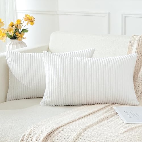 Miniatura 3 de OTOSTAR Juego de 2 fundas de almohada decorativas de pana de 12 x 20 pulgadas, fundas de almohada suaves a rayas sólidas para sofá, cama, decoración