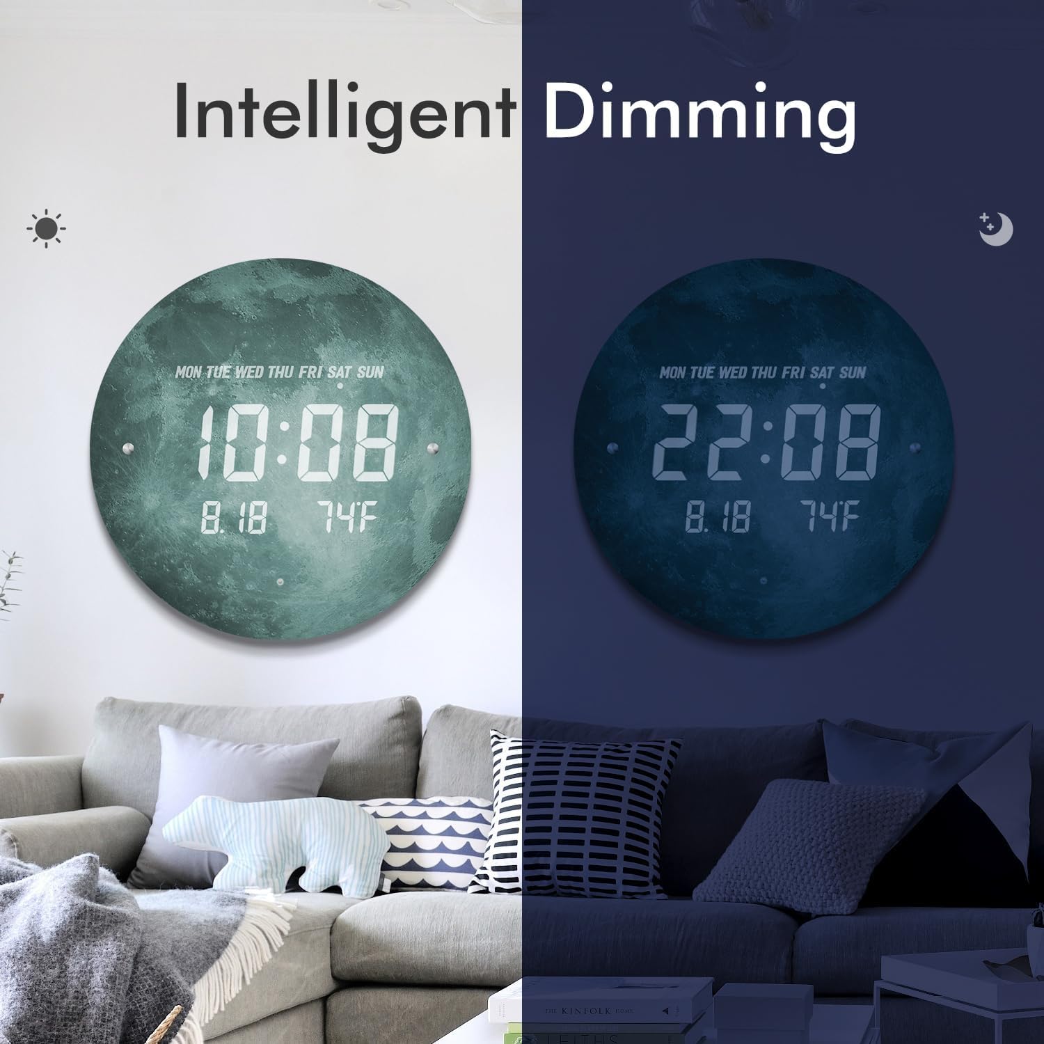 DD RETAILS Digital Wall Clock || Smart Silent LED Wall Clock || Large Display Modern Non Ticking Clock with Temperature & Time || Clocks for Living Room, Bedroom, Office, Kitchen Decor (Moon) 3