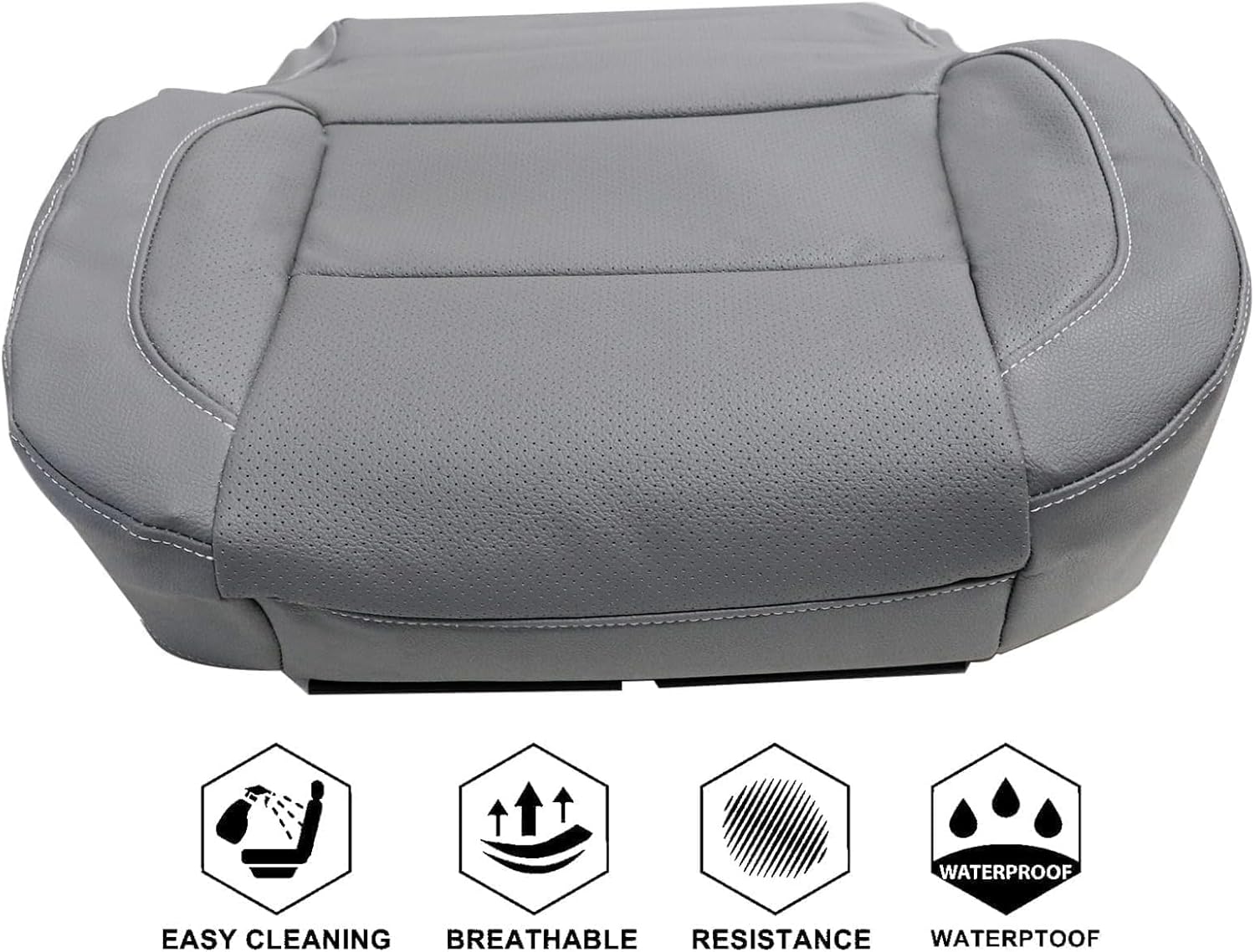 NLQR Driver or Passenger Side Bottom Replacement Perforated Leather Seat Cover Gray#H3C or 4D7 Compatible with Chevy Silverado Sierra Tahoe Suburban 2014 2015 2016 2017 2018 2019