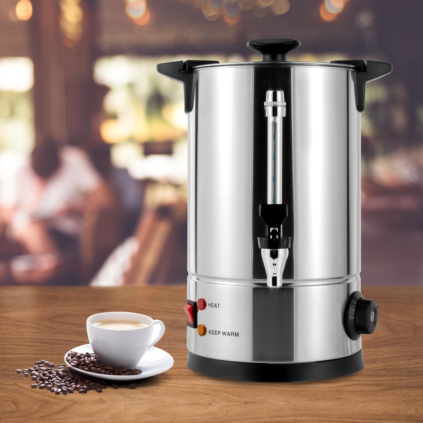 8L/2.11Gal Coffee Urn Machine, 1000W Electric Premium Commercial Coffee Urn, Silver Double Wall Stainless Steel Large Coffee Urns, Hot Water Boiler Container Beverage Dispenser for Catering